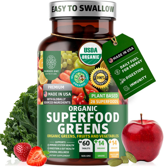 USDA Organic Superfood Greens, 28 Ingredients, Vegan, Non-GMO, 60 Tablets