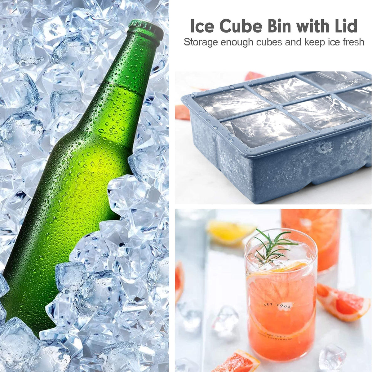 Excnorm Silicone Ice Cube Trays, 3‑Pack Large Square Molds with Lid