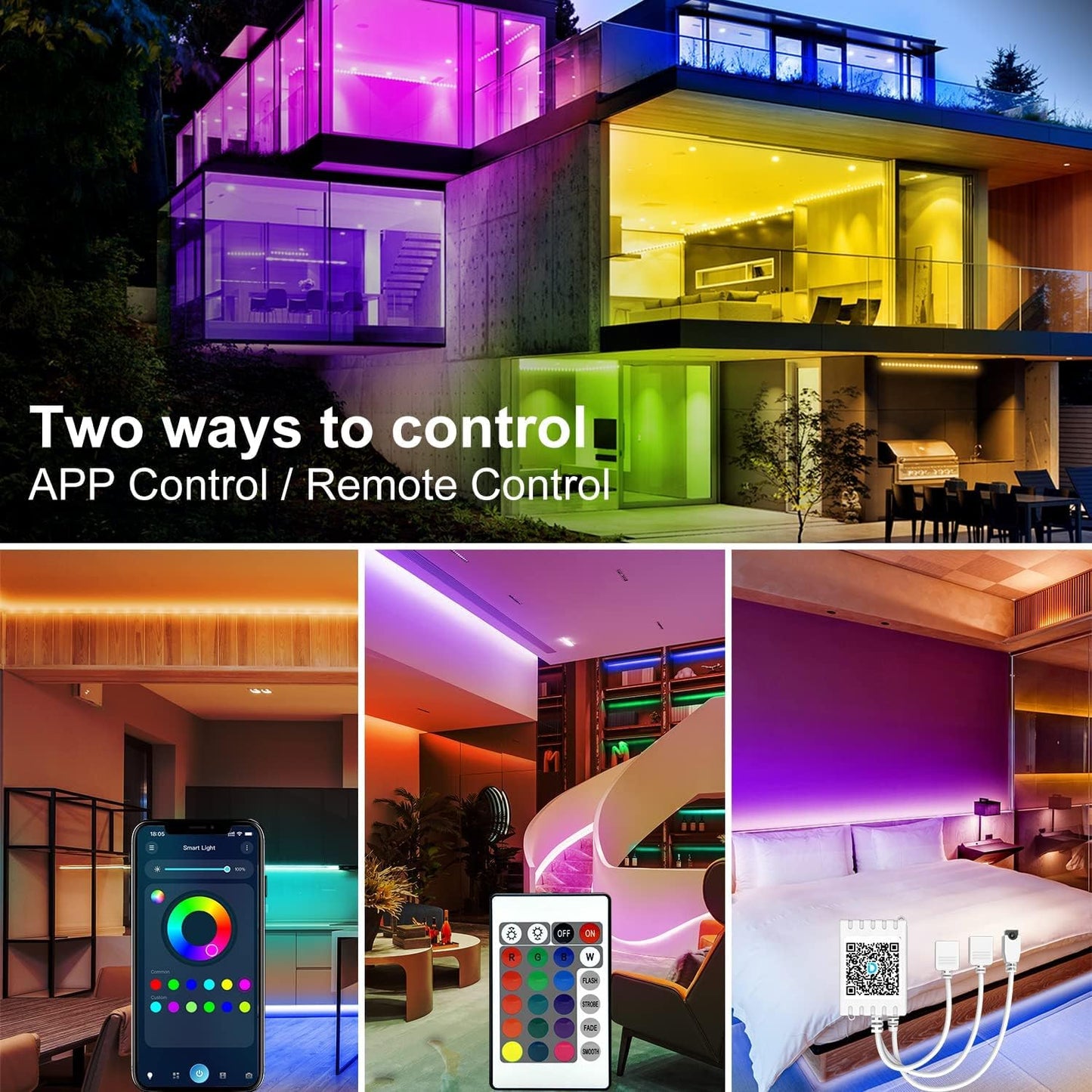 DAYBETTER LED Strip Lights 200ft 2 * 100ft RGB Music Sync Smart App Control