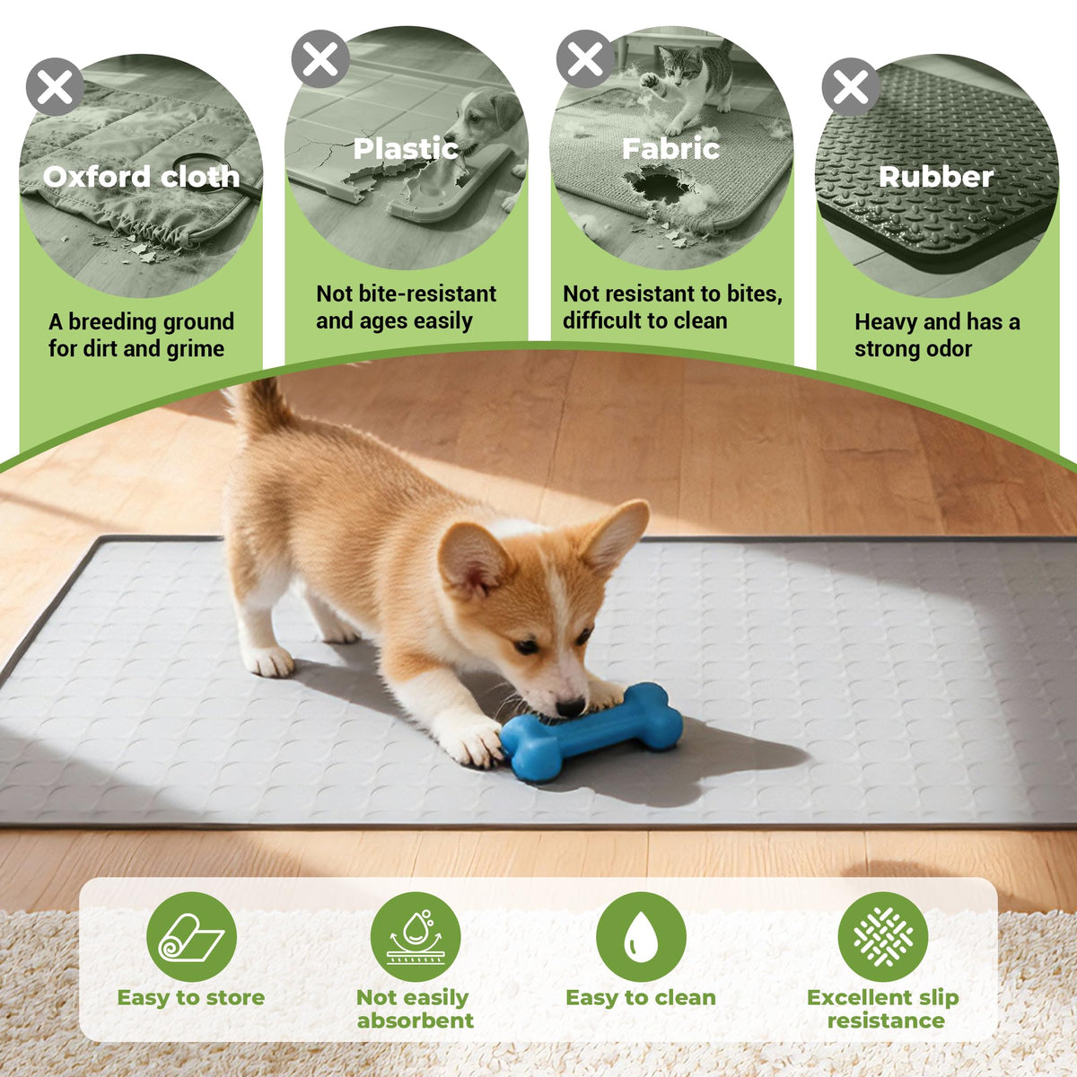 TCULOSD Extra Large 34x22 Inch Machine Washable Silicone Pet Food Mat - Waterproof Dog & Cat Bowl Mat with Raised Edge, Non-Slip Floor Protector for Large Dogs, Multi-Pet Homes (Grey)