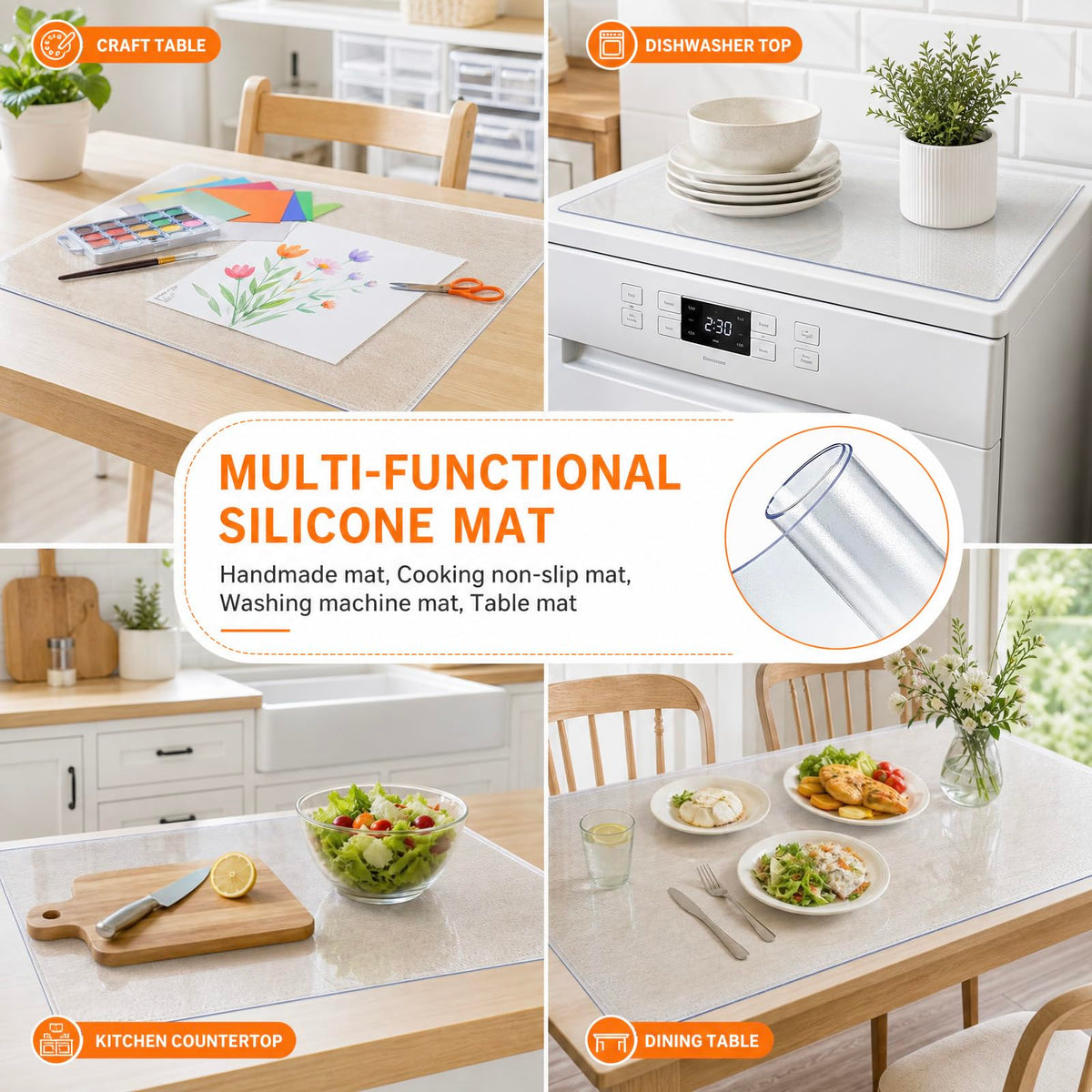 2PCS Clear Silicone Countertop Protector Mat 23.6x15.7 for Kitchen Counter