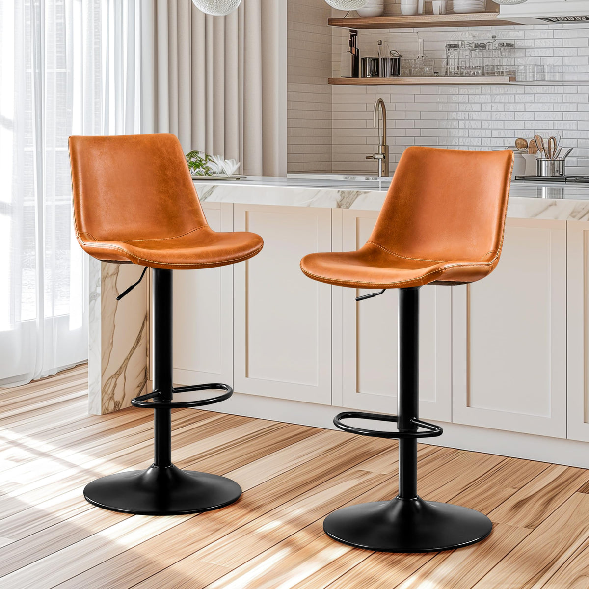 STOOLINK Vintage Bar Stools Set of 2, Crazy Horse Leather Bar Chairs