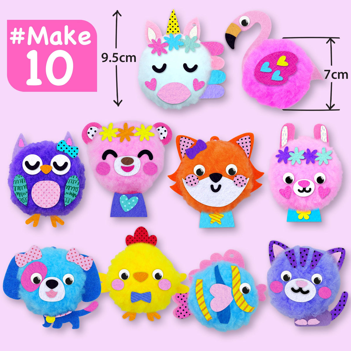 EZCRA Pom Pom Craft Kit - 10-in-1 Unicorn and Animal DIY Set