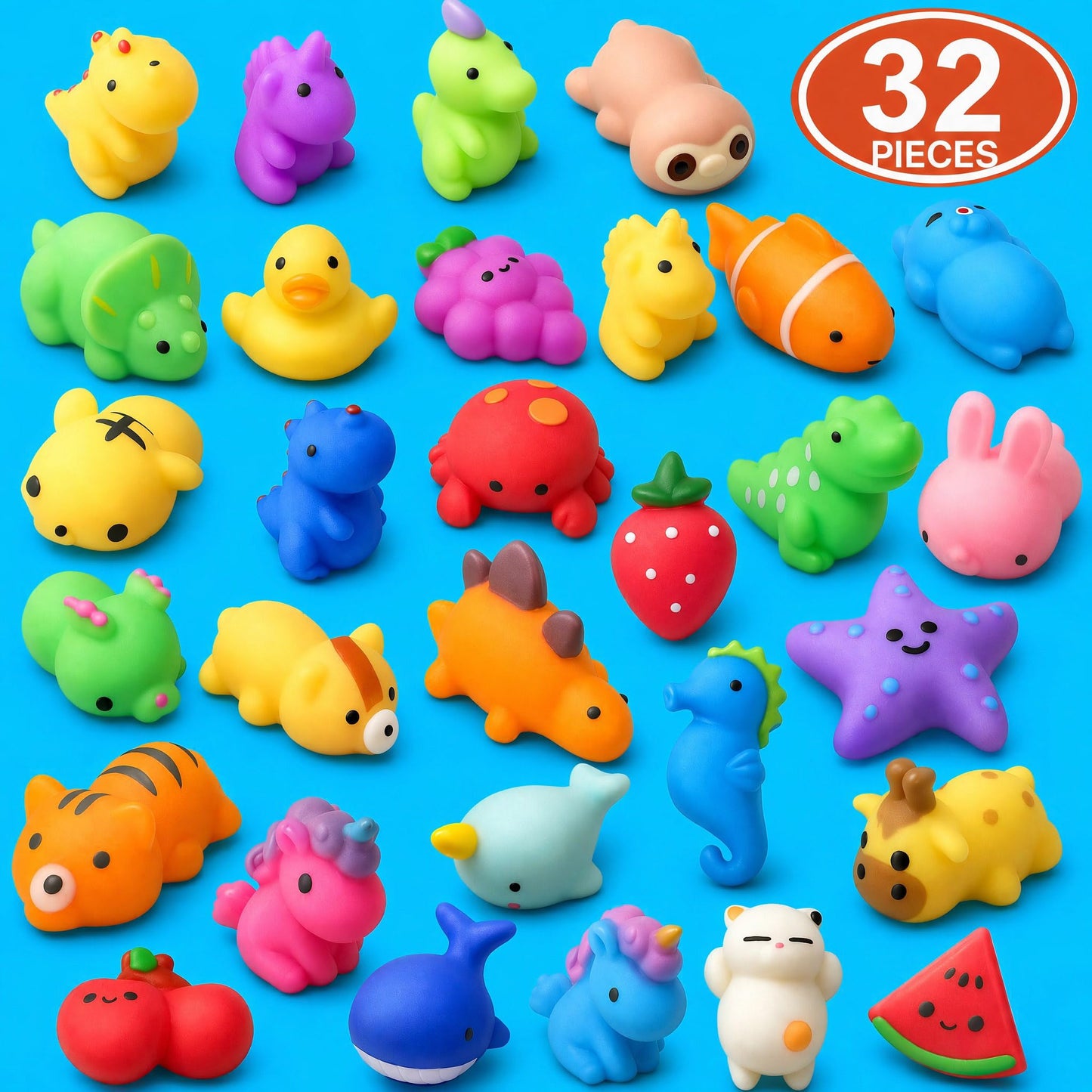 nobasco Squishies, 32 Pack Mochi Squishy Toys - Kawaii Cat Squishys Slow Rising Animals - Party Favors, Goodie Bag, Birthday Gifts, Mini Squishies Stress Reliever Toy