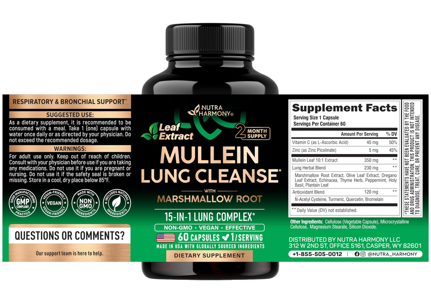 Mullein Lung Detox - Mullein Leaf 10:1 Extract Supplement - 60 Vegan Caps