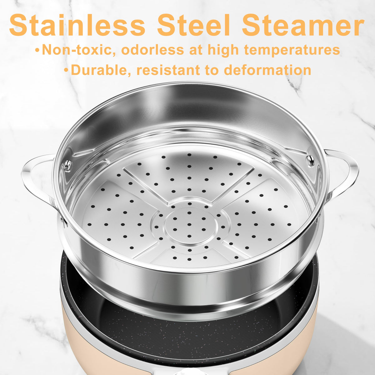 Dezin Electric Pot with Steamer, 1.5L Non-Stick Portable Hot Pot Electric