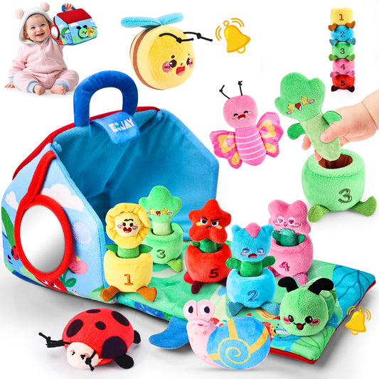 Esjay Montessori Toys for Toddler 1 Year Old, Garden Plants and Bugs with Rattle Squeaker Planting Stacking Color Matching, Sensory Learning Baby Toy 12 18 Months, Gift for 1 2 3 Toddlers Boys Girls