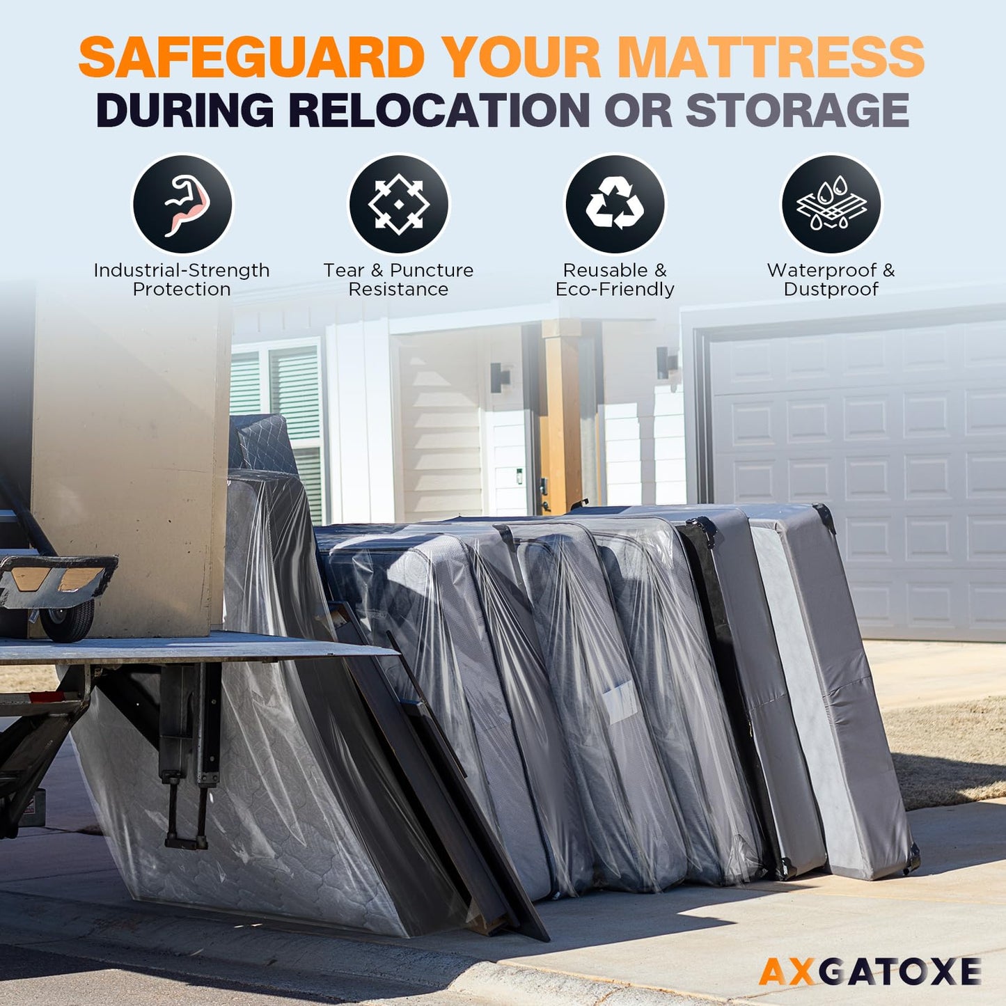 Axgatoxe Plastic Mattress Bag for Moving Storage, Queen Size (1.5MIL)