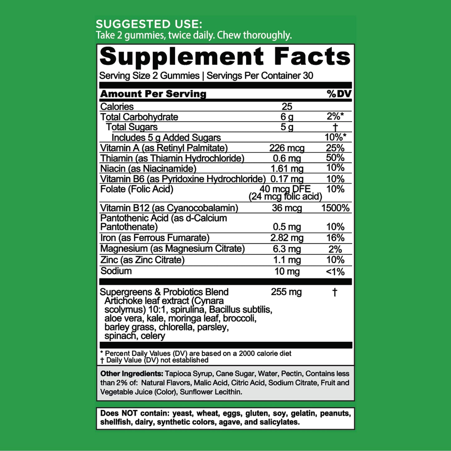 Goli SuperGreen Vitamin Gummy - 60 Count - Essential Vitamins and Minerals - Plant-Based, Vegan, Gluten-Free & Gelatin Free - Health from Within, Pack of 1