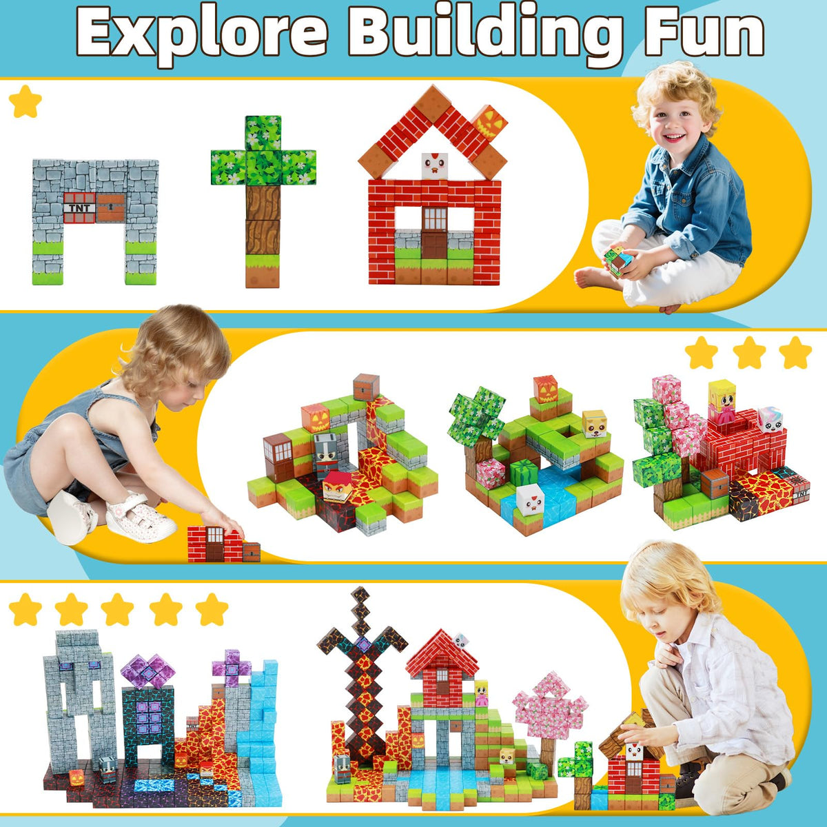 EchoPlan 150PCS Magnetic Blocks, Magnetic Building Blocks for Boys Girls