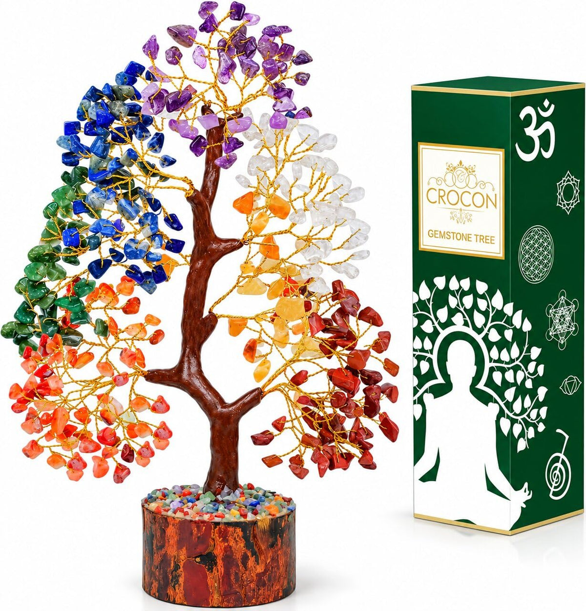Crocon® 7 Chakra Crystal Tree of Life, Healing Crystals Tree 10-12 Inch,
