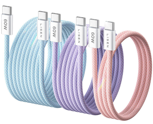 LISEN USB C Cable, 3-Pack [3.3/6.6/10FT] USBC to USBC Cable for iPhone 16e 15 Pro Max Charger Cord, 60W (3.1A) C to C Cable Fast Charging for Samsung S25/S24/23, Switch 2, iPad, MacBook