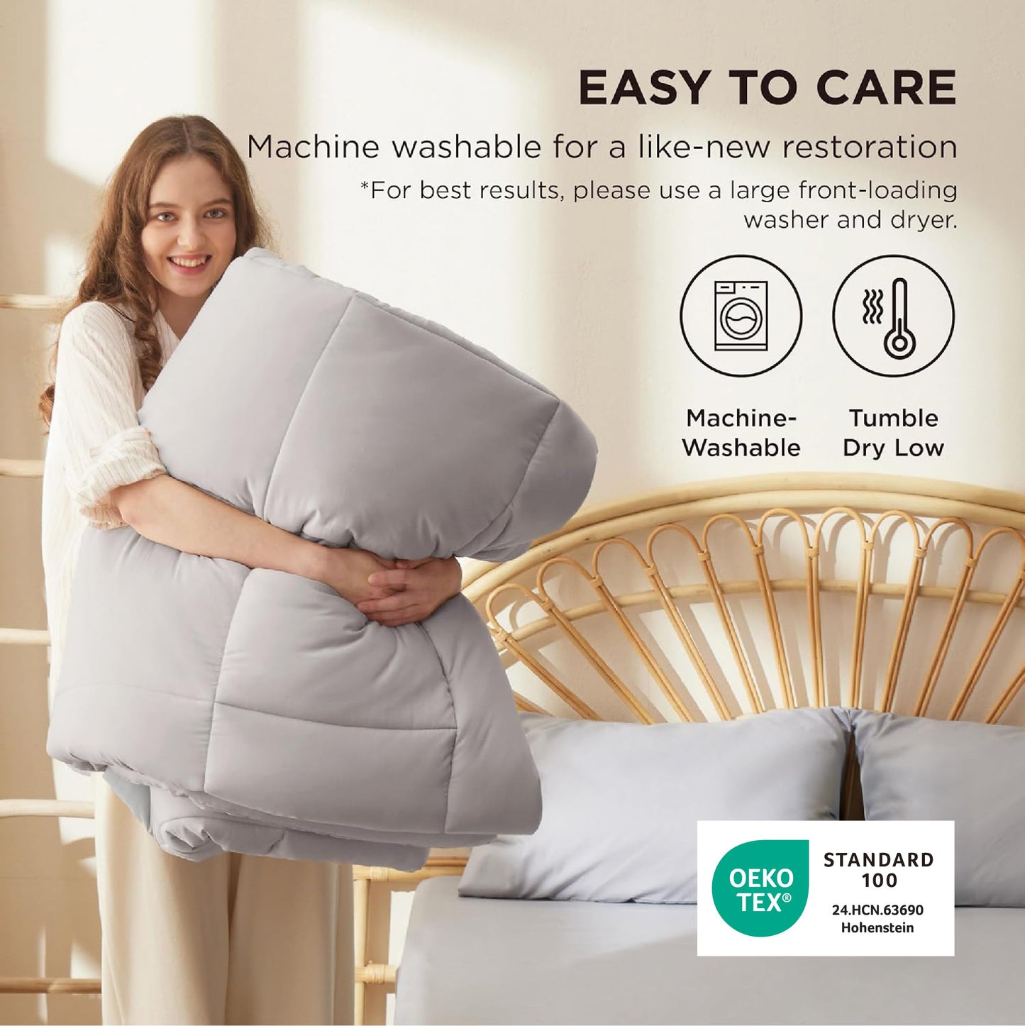 Bedsure Comforter Duvet Insert - Quilted Comforters Queen Size, All Season Duvet, GentleSoft Down Alternative Bedding, with 8 Tabs, Gifts for Women/Men, Light Grey, Queen 88 x 88 Inches
