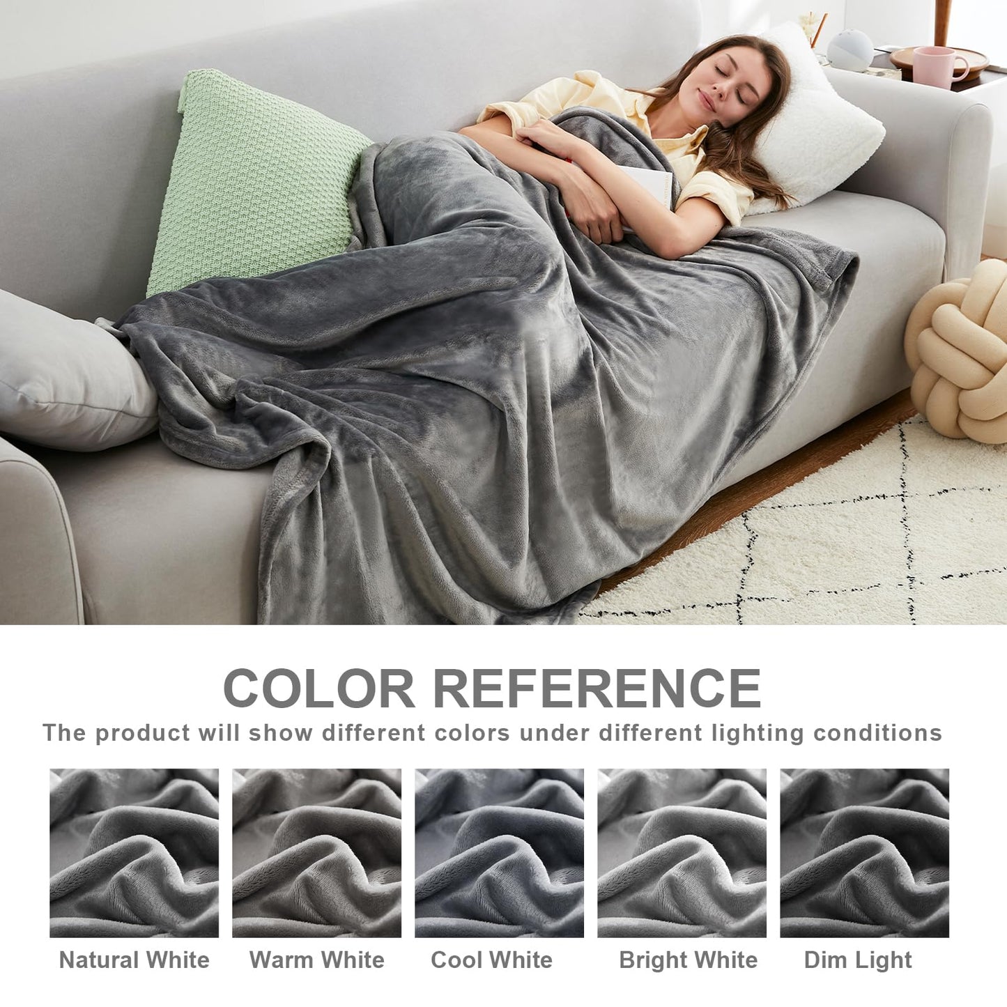 Hansleep Twin Grey Fleece Blanket, Soft Flannel Bed Blanket
