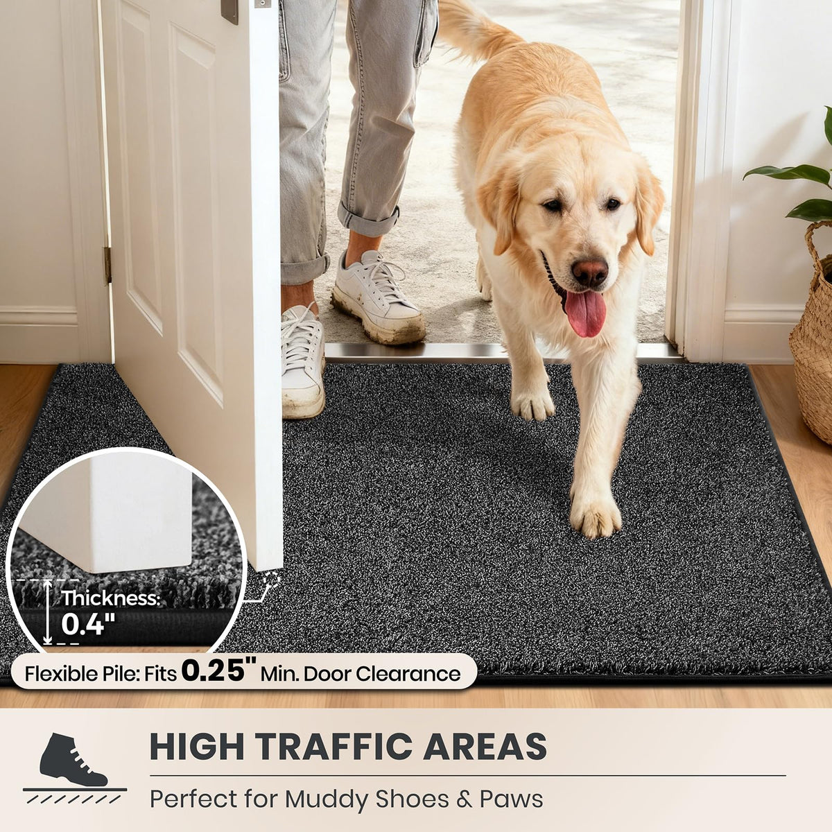 PURRUGS Dirt Trapping Indoor Door Mat, 24" x 35.5", Charcoal
