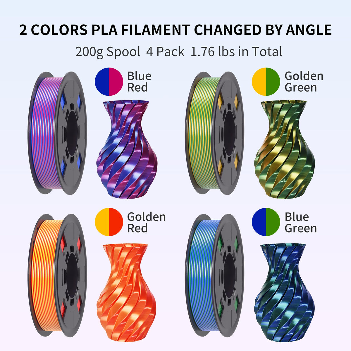 RAMBERY Silk Dual Color PLA Filament 1.75mm, Multi-Color, 4 Spools