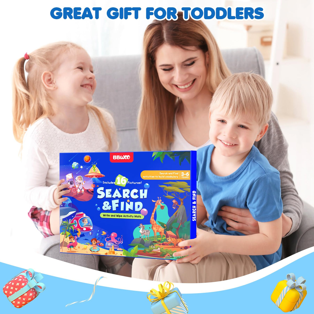 BBWOO Search and Find Activity Book, Reusable Travel Game Toys for Kids 3-8