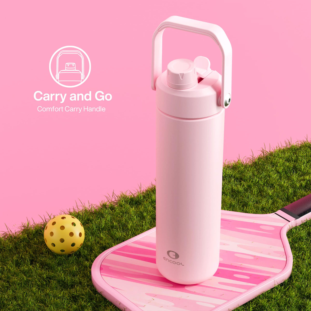 ENCOOL Insulated Water Bottle with Straw Stainless Steel Water Bottle, Leak-Proof, BPA-Free, Double Wall Vacuum Keeps Cold for 24 Hours for Sports, Travel, School (26 oz, Cotton Candy)