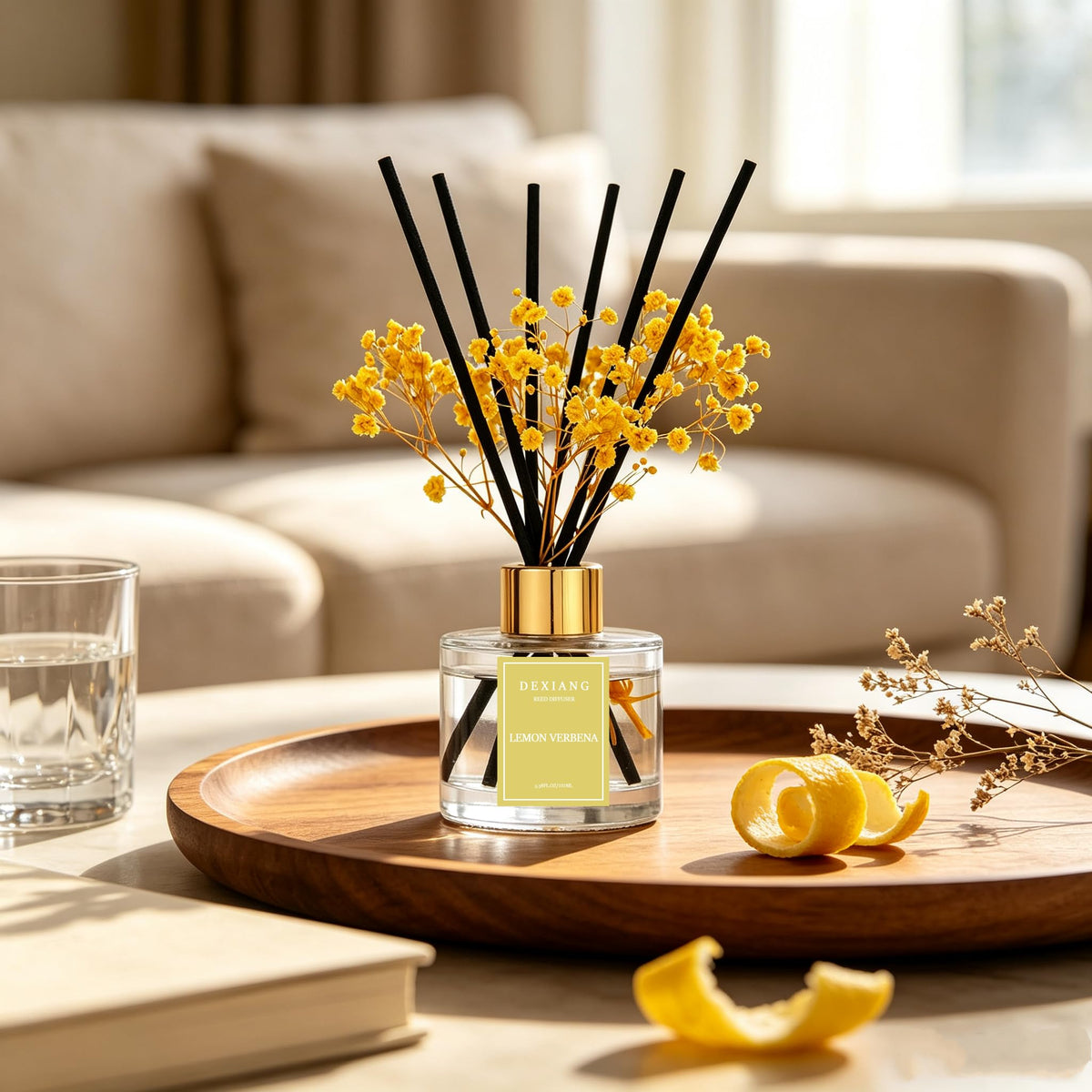 Reed Diffuser Set,3.38 fl oz (100 ml) Lemon Verbena Oil Diffusers with 6 Reed Sticks for Bathroom Shelf Decor Home Fragrance Reed Diffuser