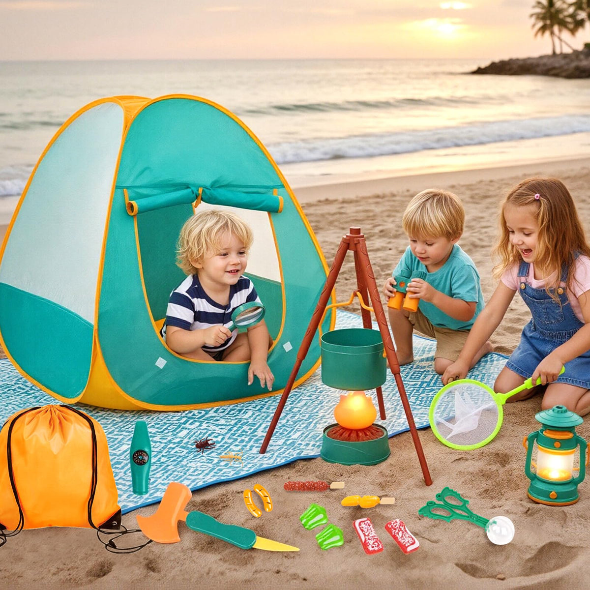 Meland Camping Play Set for Children 3-6, Pretend Adventure Toy Gift