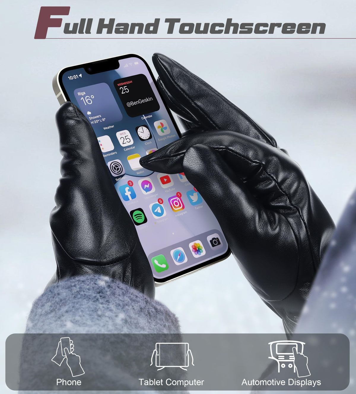Aegend Women’s Leather Winter Gloves, Warm Lined Touchscreen Gloves
