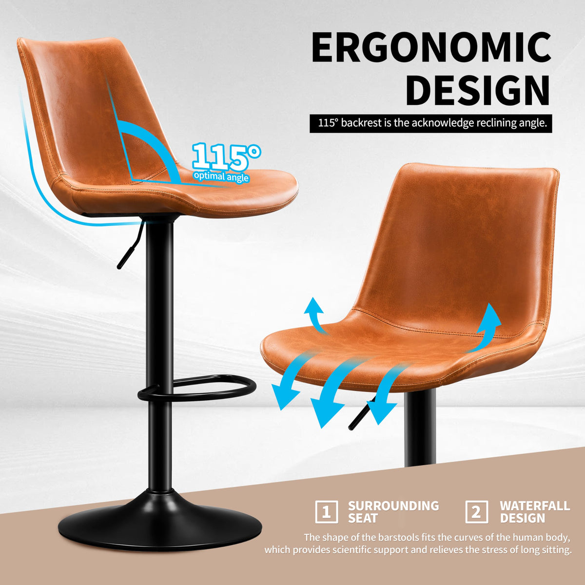 STOOLINK Vintage Bar Stools Set of 2, Crazy Horse Leather Bar Chairs