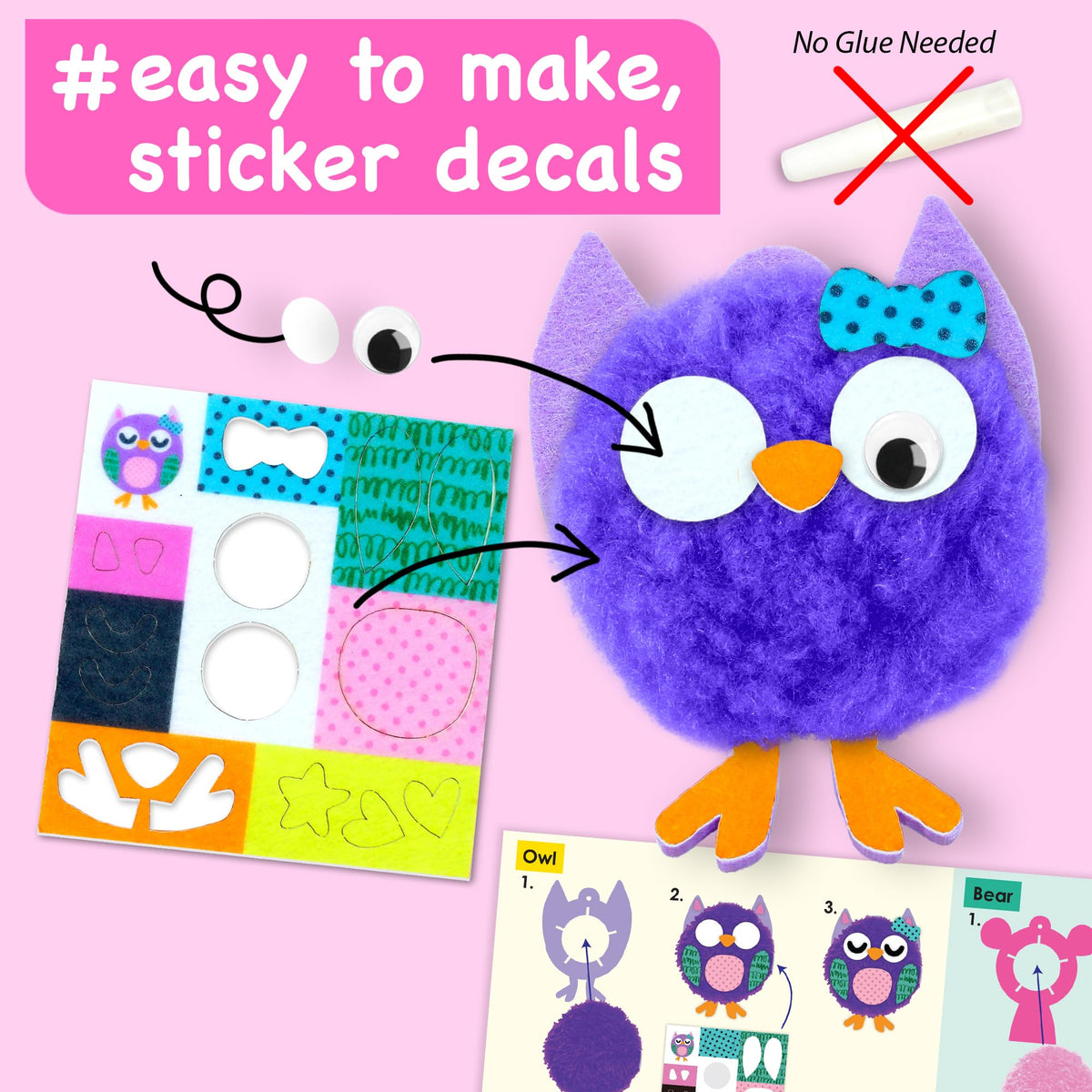 EZCRA Pom Pom Craft Kit - 10-in-1 Unicorn and Animal DIY Set