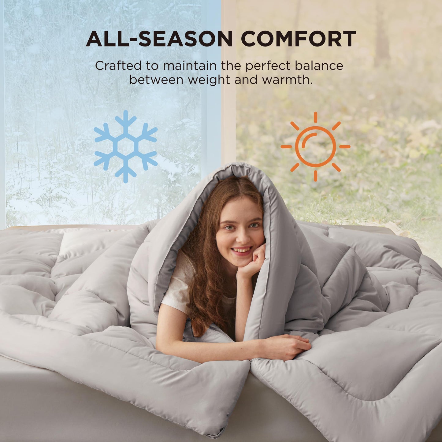 Bedsure Comforter Duvet Insert - Quilted Comforters Queen Size, All Season Duvet, GentleSoft Down Alternative Bedding, with 8 Tabs, Gifts for Women/Men, Light Grey, Queen 88 x 88 Inches