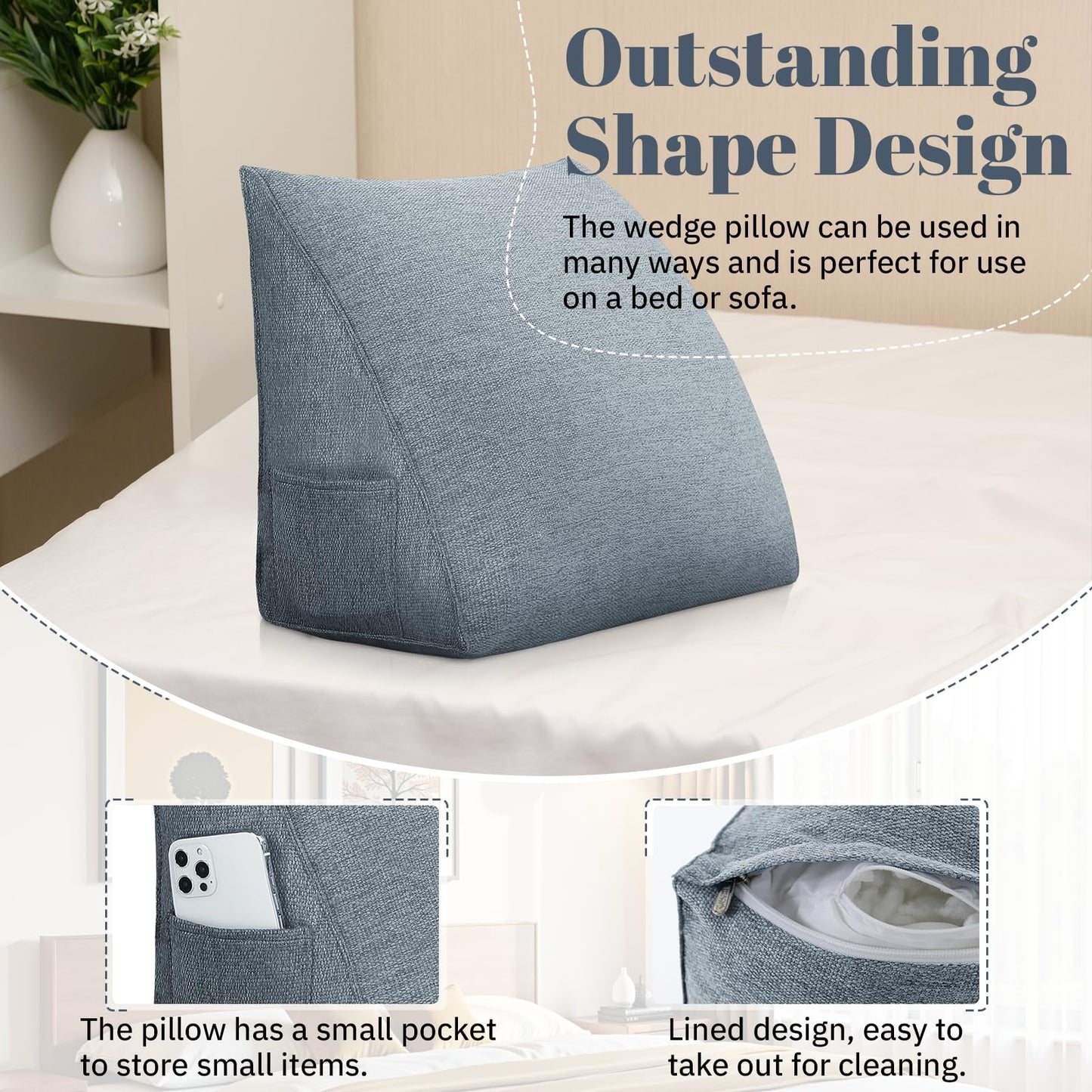 LELEFIDO Wedge Pillow Headboard Reading Pillow for Bed and Sofa
