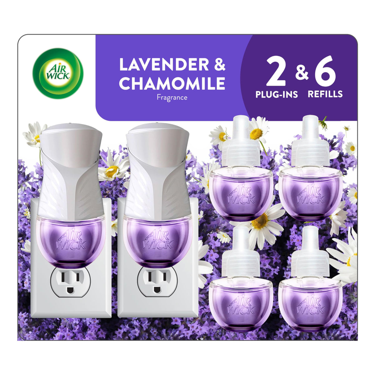 Air Wick Plug in Starter Kit, Lavender & Chamomile, 2 Warmers & 6 refills