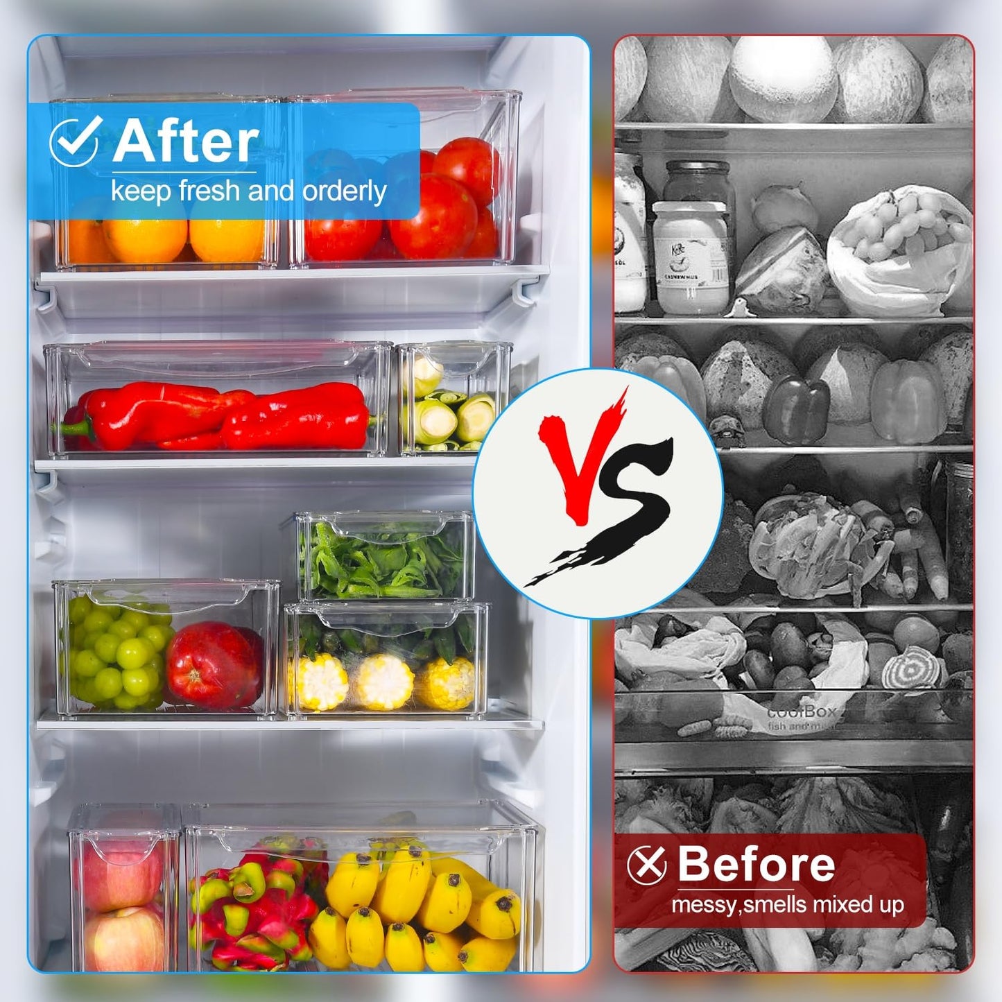 KUMD 10 Pack Food Storage Organizer Bins, Clear Pantry Containers with Lids