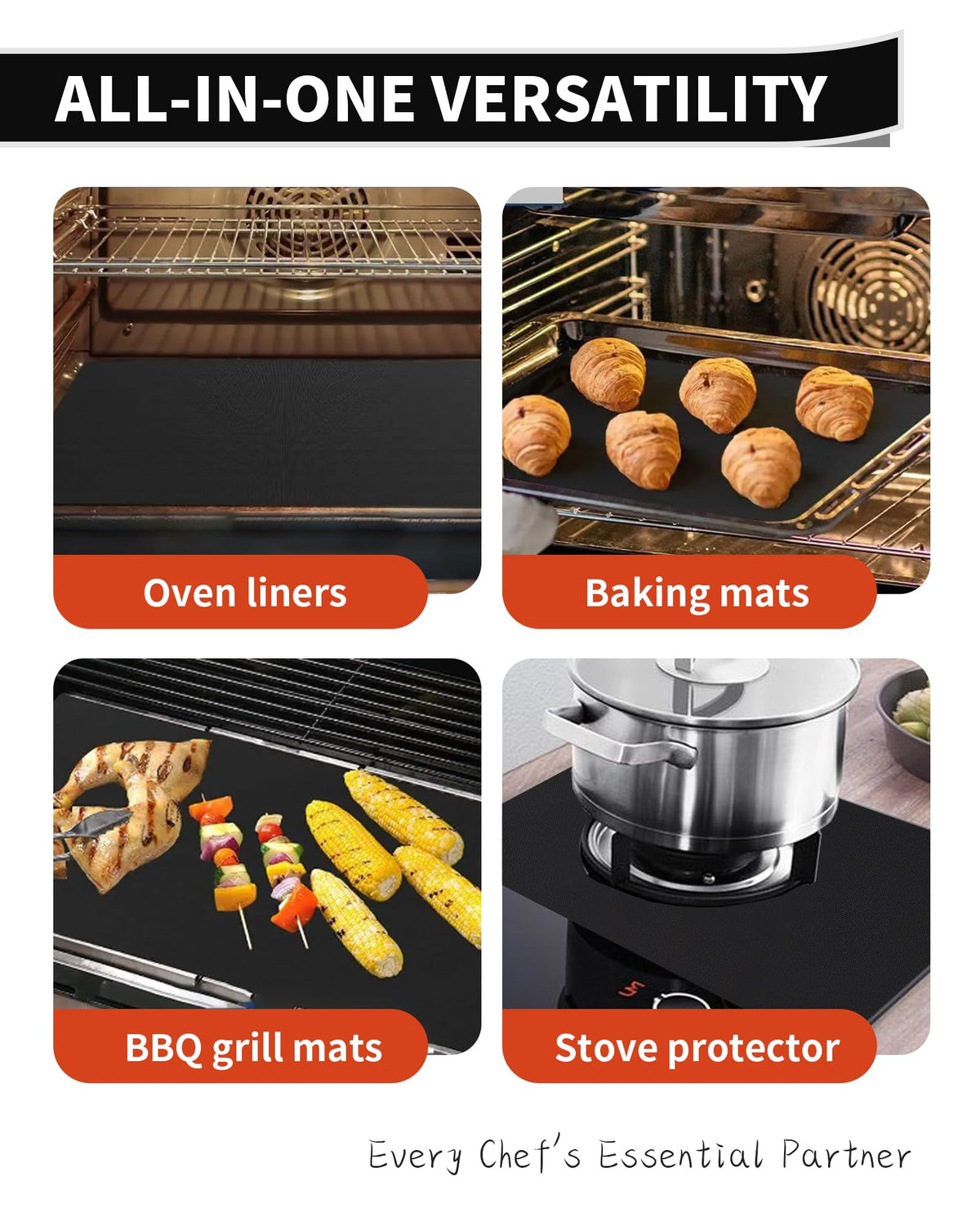 3 Pack Oven Liners for Bottom of Oven, 17x25" Large Heavy Duty Non-Stick Reusable Oven Mat for Electric, Gas, Toaster & Convection Ovens - BPA & PFOA Free, Dishwasher Safe, Kitchen Essentials, Black