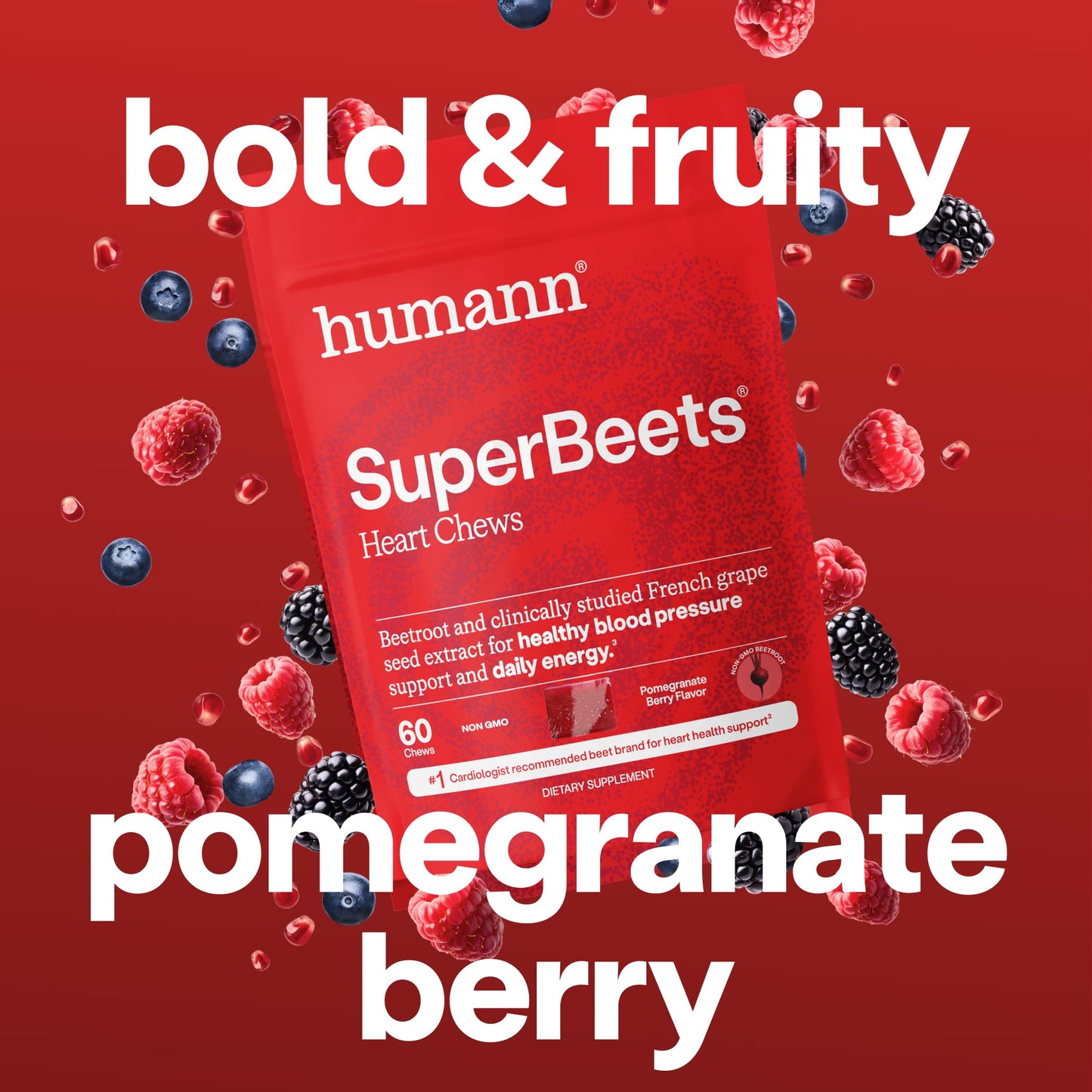 HumanN SuperBeets Heart Chews, Pomegranate Berry Flavor, 60 Ct