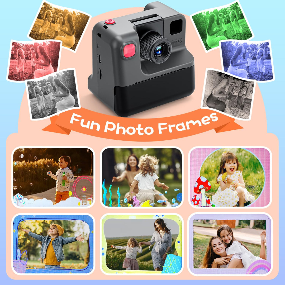 Kids Camera Instant Print, Christmas Birthday Gifts for Girl Boys 3-12 Years Old, FHD Selfie Digital Video Cameras Toddler 3 Rolls Print Paper & 32G Card