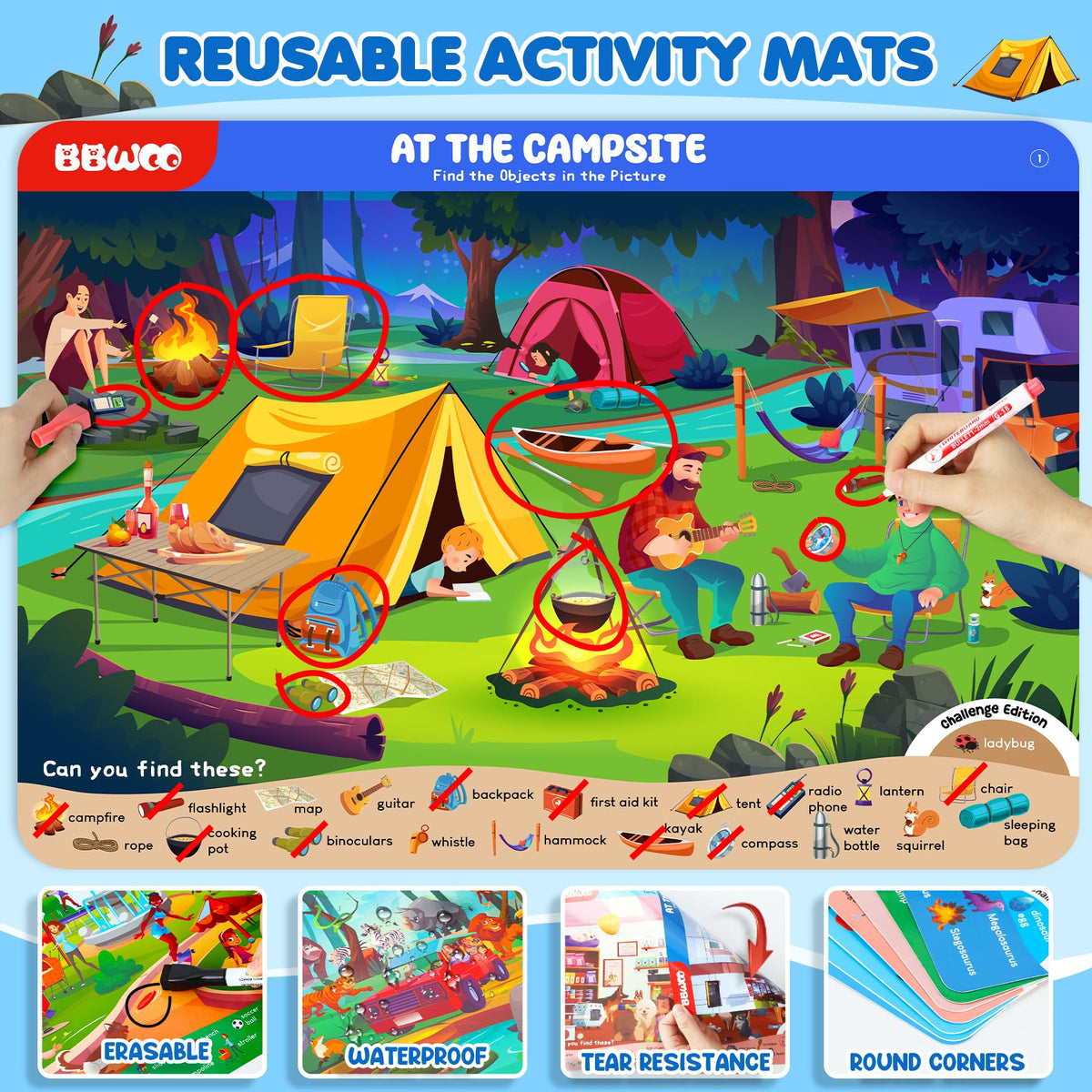 BBWOO Search and Find Activity Book, Reusable Travel Game Toys for Kids 3-8