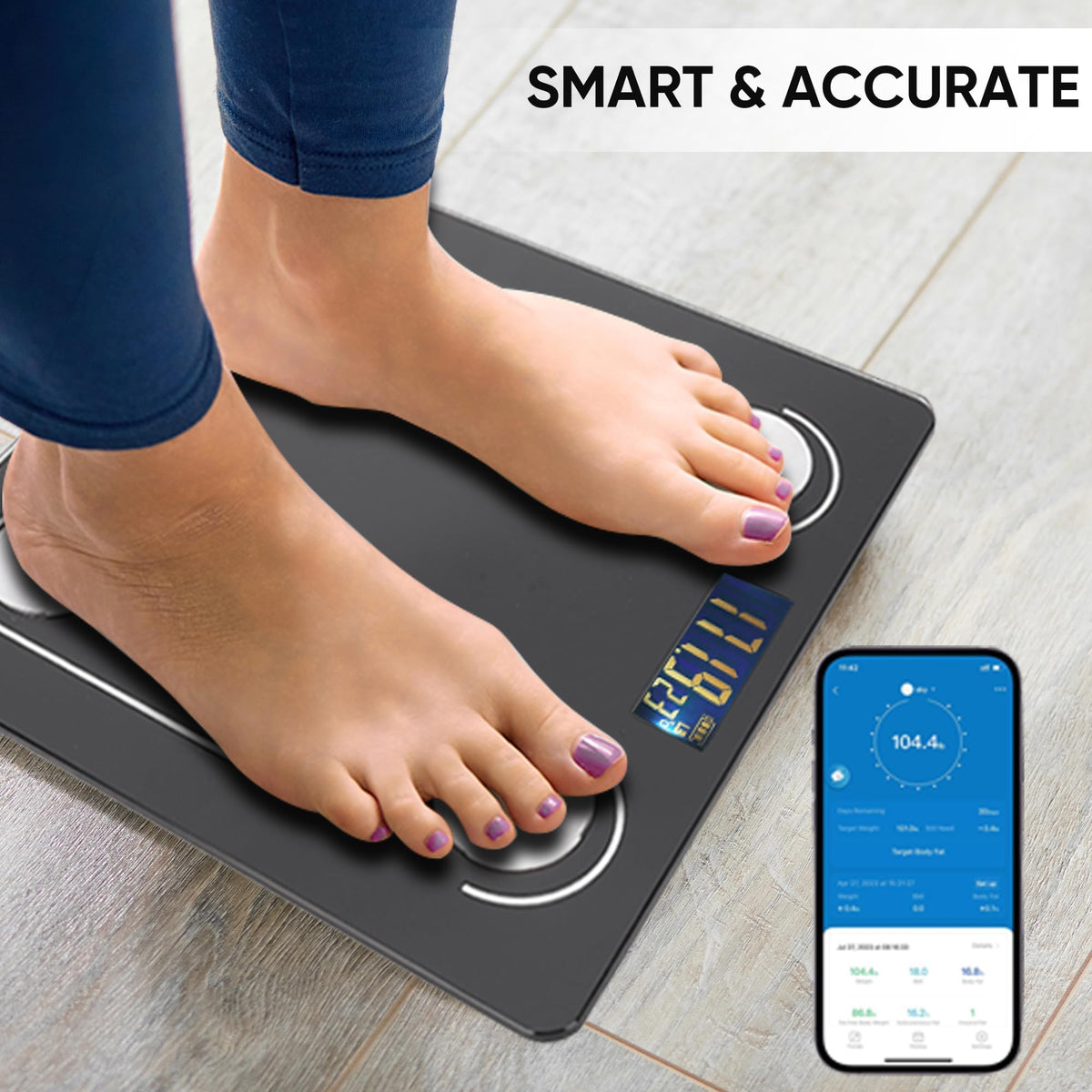 YPENSLZX Digital Scale with Led Display Practical Body Fat Scale, Portable Bathroom Scale with Smartphone App (Black)