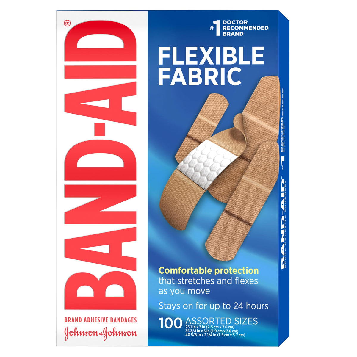 BAND-AID Brand Flexible Fabric Adhesive Bandages, Assorted Sizes, 100 Count