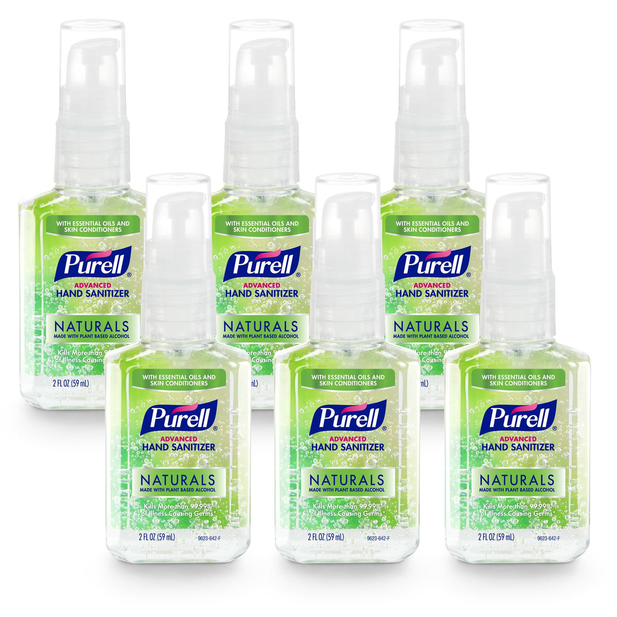 Purell Naturals Hand Sanitizer Travel Pump Bottle, 6ct x 2fl oz, 9623-04-EC