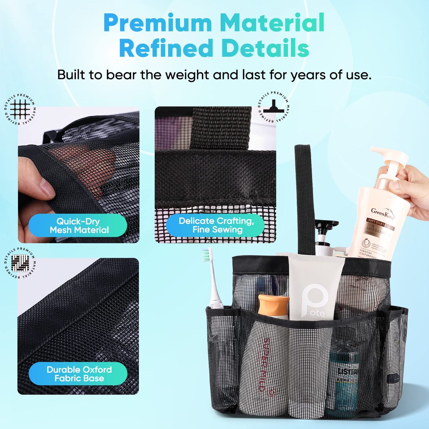 EUDELE Mesh Shower Caddy Portable for College Dorm Room Essentials, Shower Caddy Dorm with 9-Pocket Large Capacity for Beach, Swimming, Gym, Camping, Travel essentials