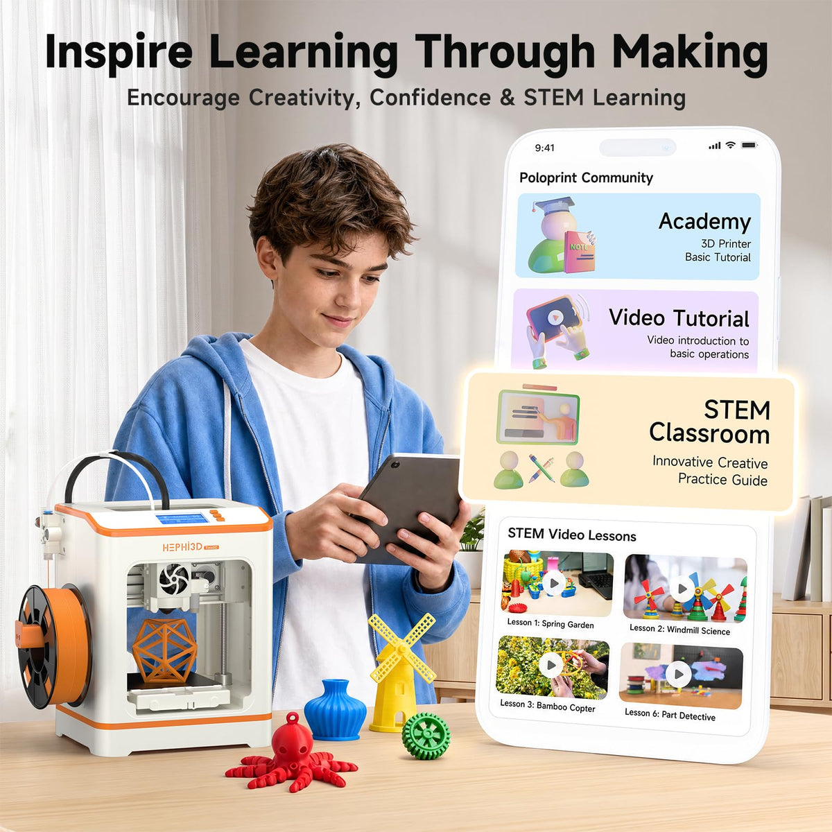 Hephi3d TINA2C 3D Printer Beginner Friendly, Easy-Ready to Print in 5 Mins
