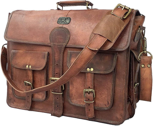 cuero Leather Messenger Bag for Men, 18 Inch Laptop Crossbody, Handmade Leather Shoulder Satchel Bag for Men, Full Grain Business Briefcase for Office/Work/Travel - Vintage Brown
