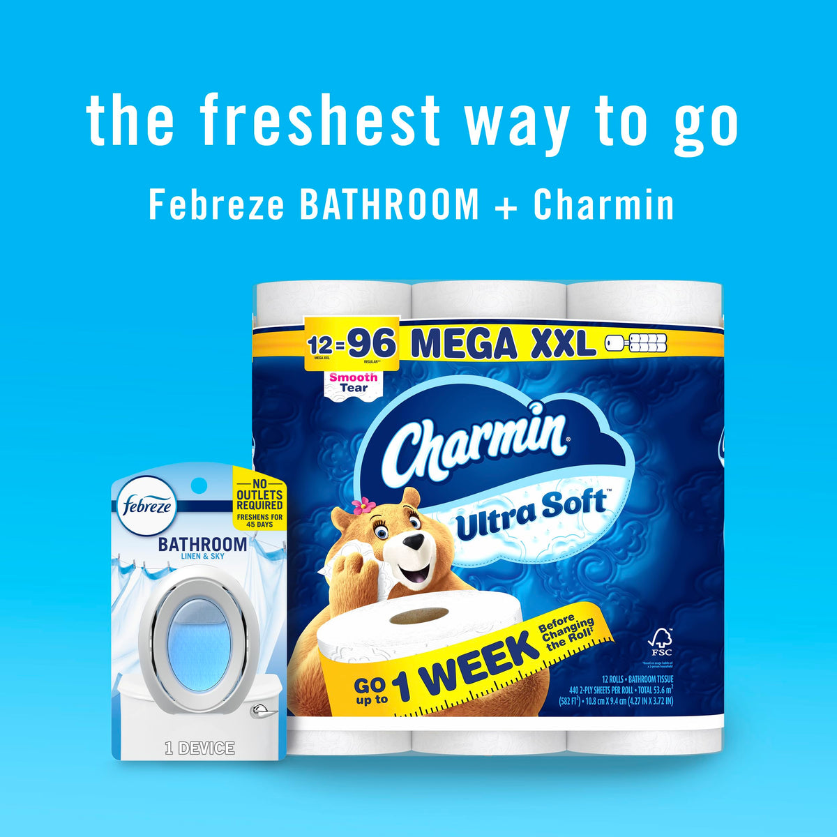 Febreze Bathroom Air Freshener Odor-Fighting for Small Spaces Scented Plug In Alternative Long-Lasting for Home and Bathroom and Kitchen Closet Air Fresheners, Linen & Sky Scent, 4 Count