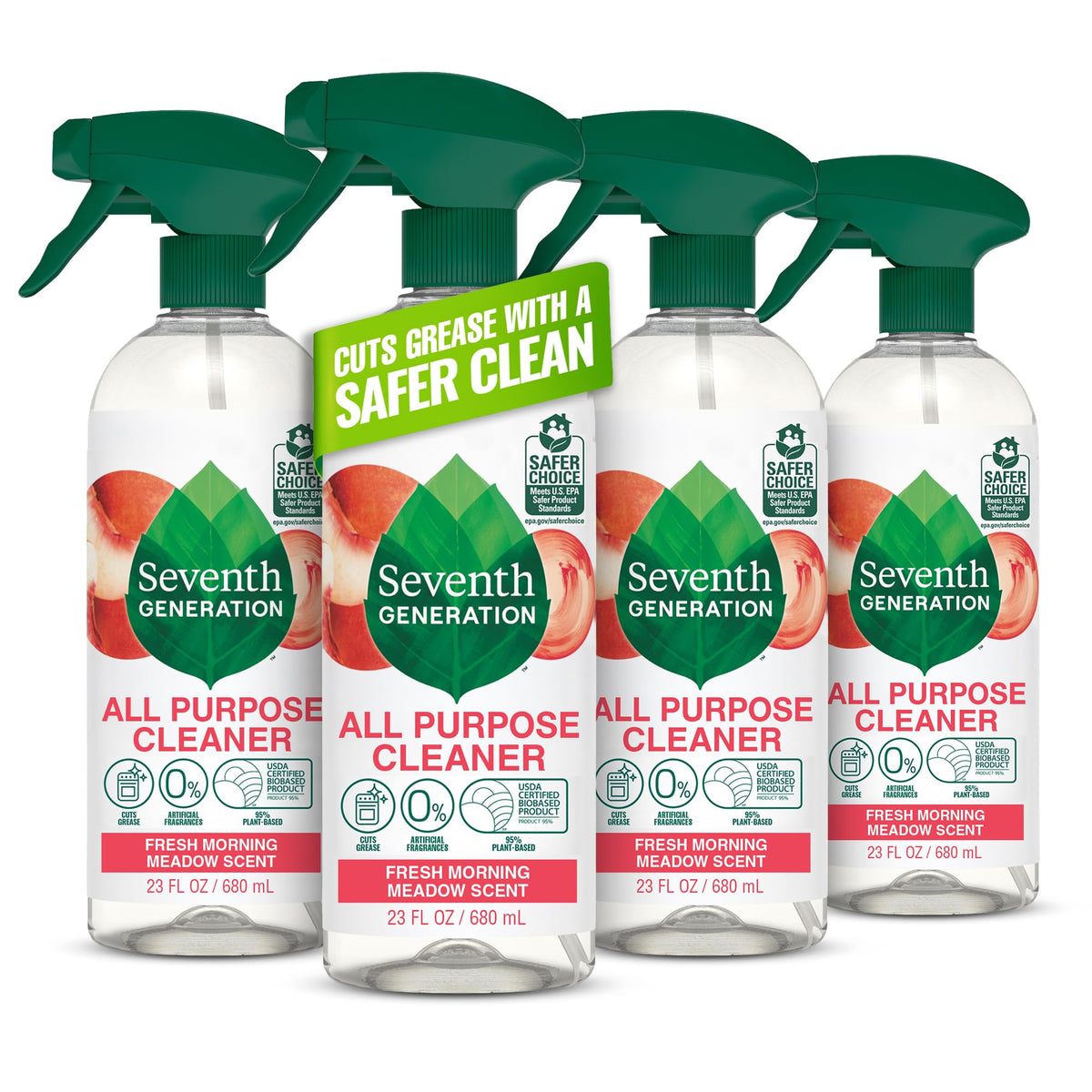Seventh Generation All Purpose Cleaner, Morning Meadow, 23 oz, Pack of 4