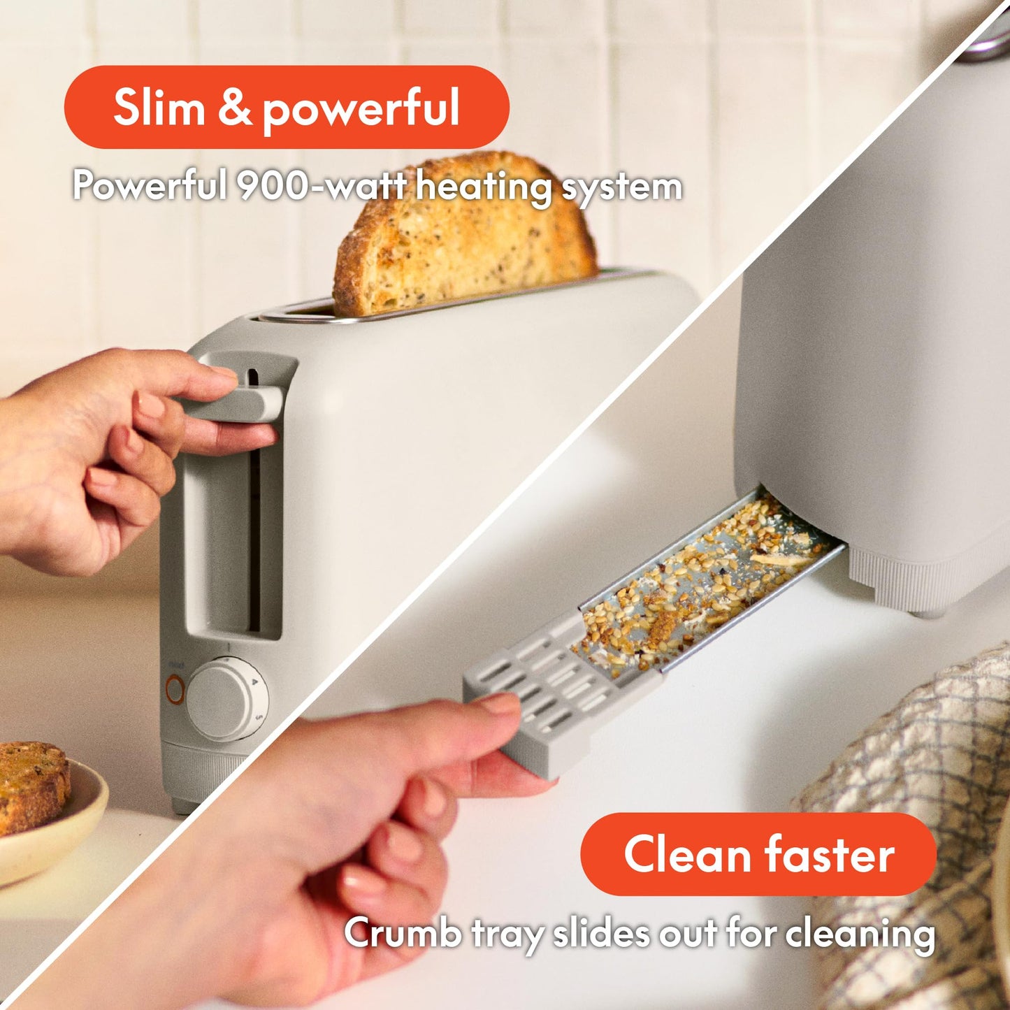 bella Fits-Anywhere™ 2-Slice Slim Toaster, Long Slot & Extra Wide, Oatmilk