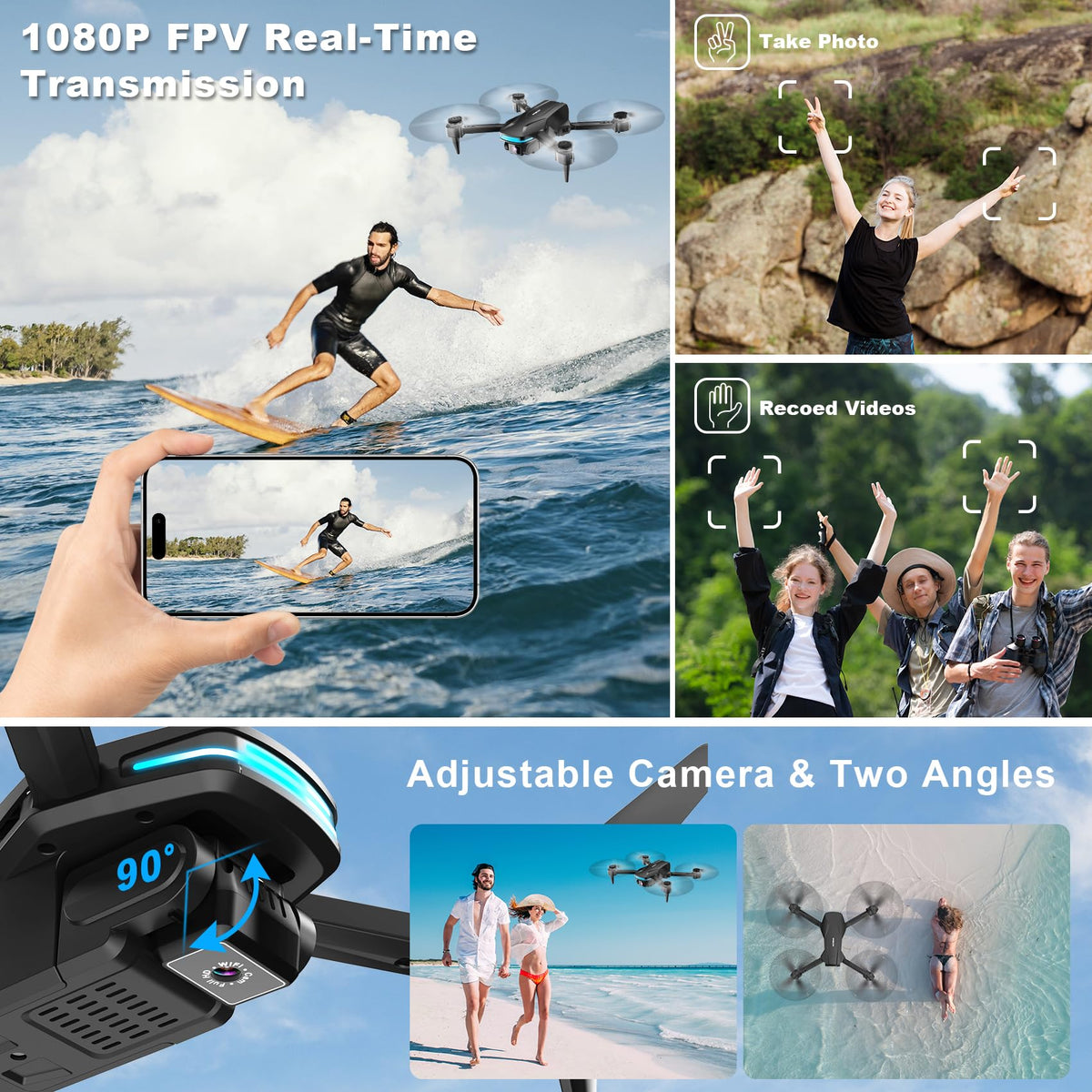 1080P Drones with Camera for Adults, Foldable Drone with 2 Batteries