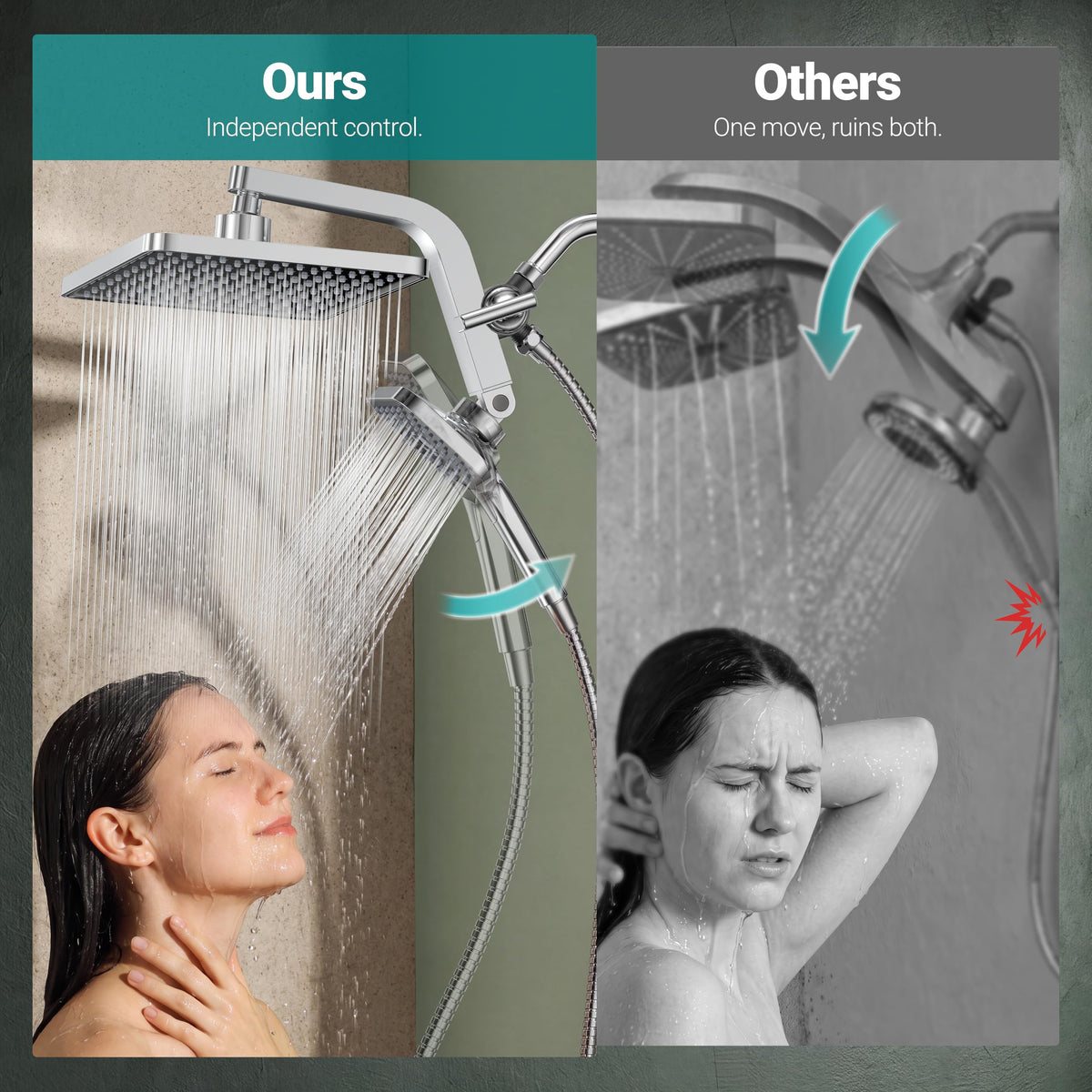 KOSNEW® 12" XXL Rainfall Shower Head with Handheld Combo, Chrome Polished