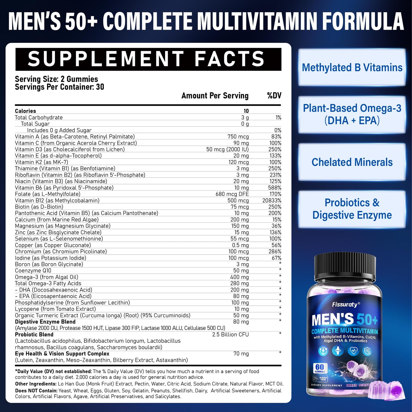 Multivitamin Gummies for Men 50+ - Sugar Free Methylated Multivitamin Gummy