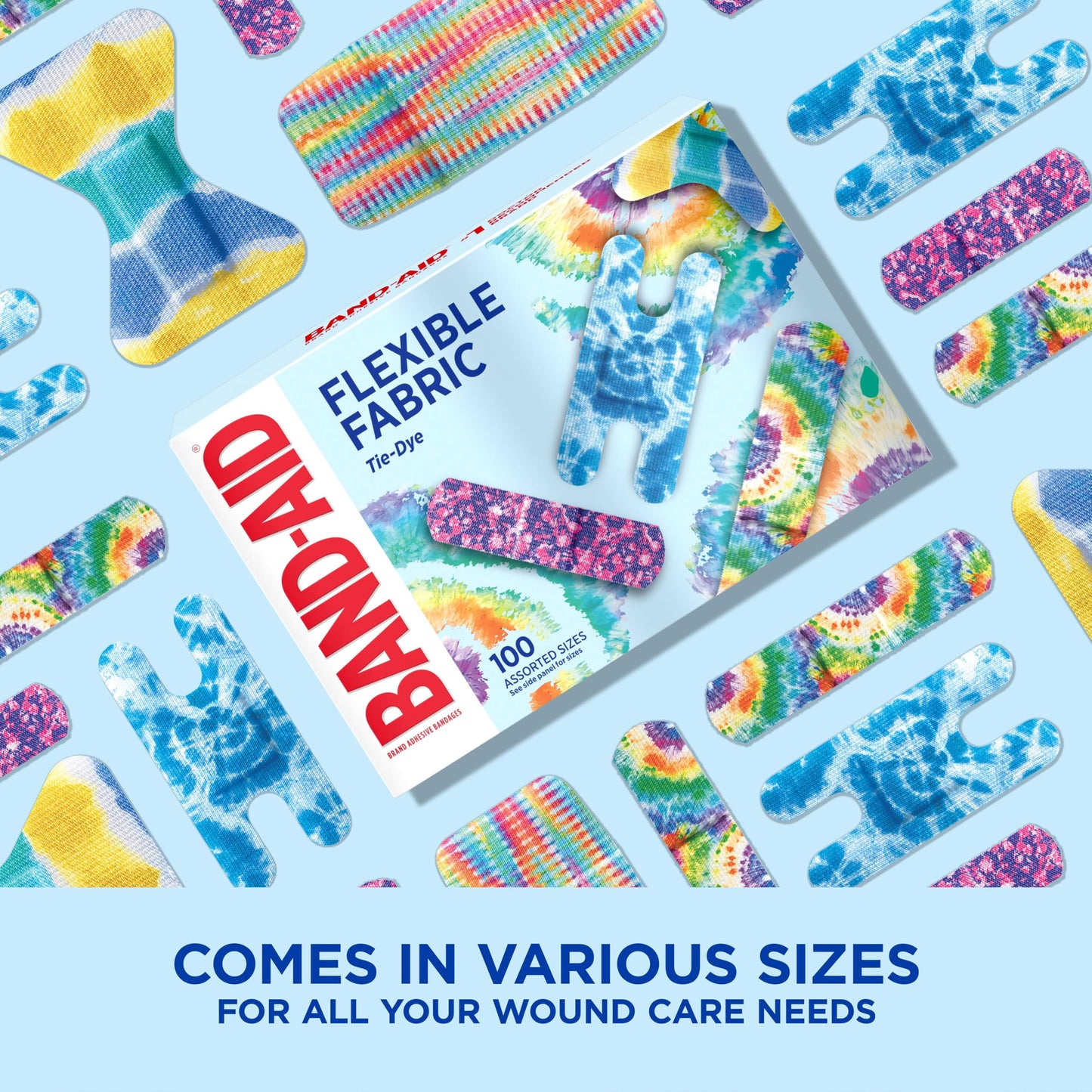 BAND-AID Brand Flexible Fabric Adhesive Bandages, Tie-Dye Designs, 100 Ct