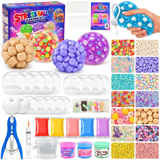 Funewest DIY Stress Ball Squishy Making Kit, 16 TPR Skins & 24 Fillers