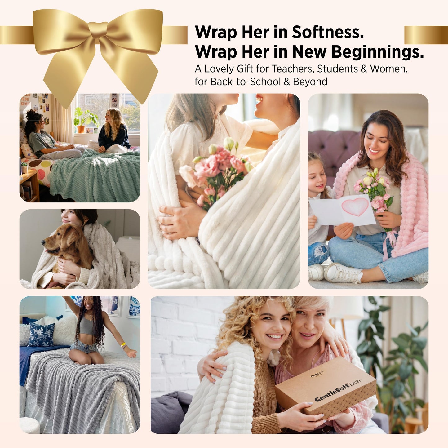 Bedsure GentleSoft White Throw Blanket for Couch - Birthday Gifts for Women Mom Her Girls, Cozy Fleece Blanket for Sofa Bed, Living Room Home Bedroom Decor Dorm Essentials, Off White, 50x60 Inches